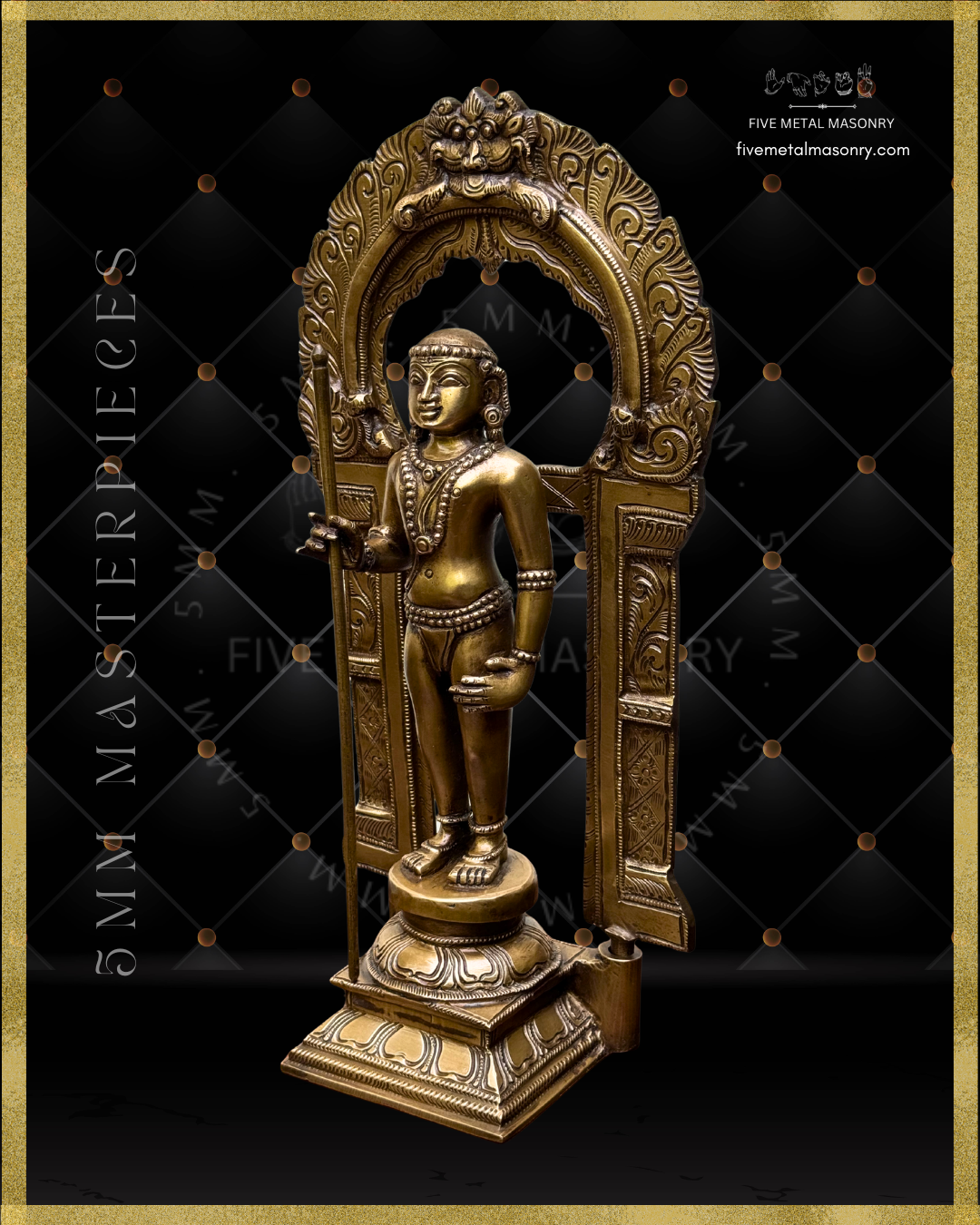 Dhandayudhapani Murugan Panchaloha Bronze statue -  Masterpieces Collection - Iconography per Shilpa Sastra, handcrafted lost wax casting- Left facing view