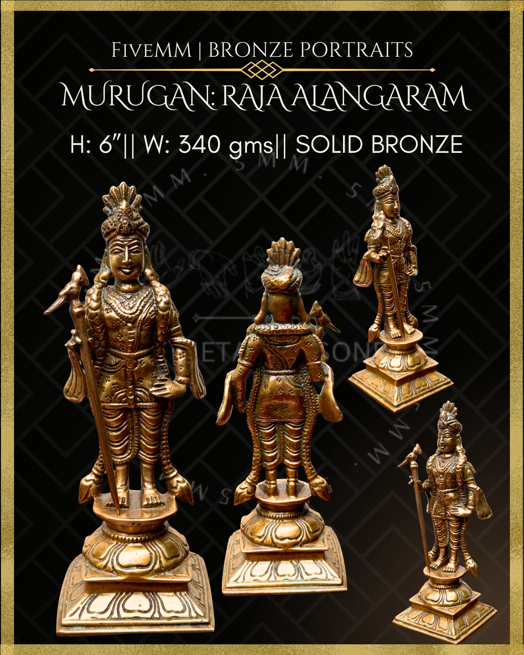 Raja Alangara Murugan Bronze Panchaloha statue – Shilpa Sastra iconography, handcrafted lost wax casting – Dimensions