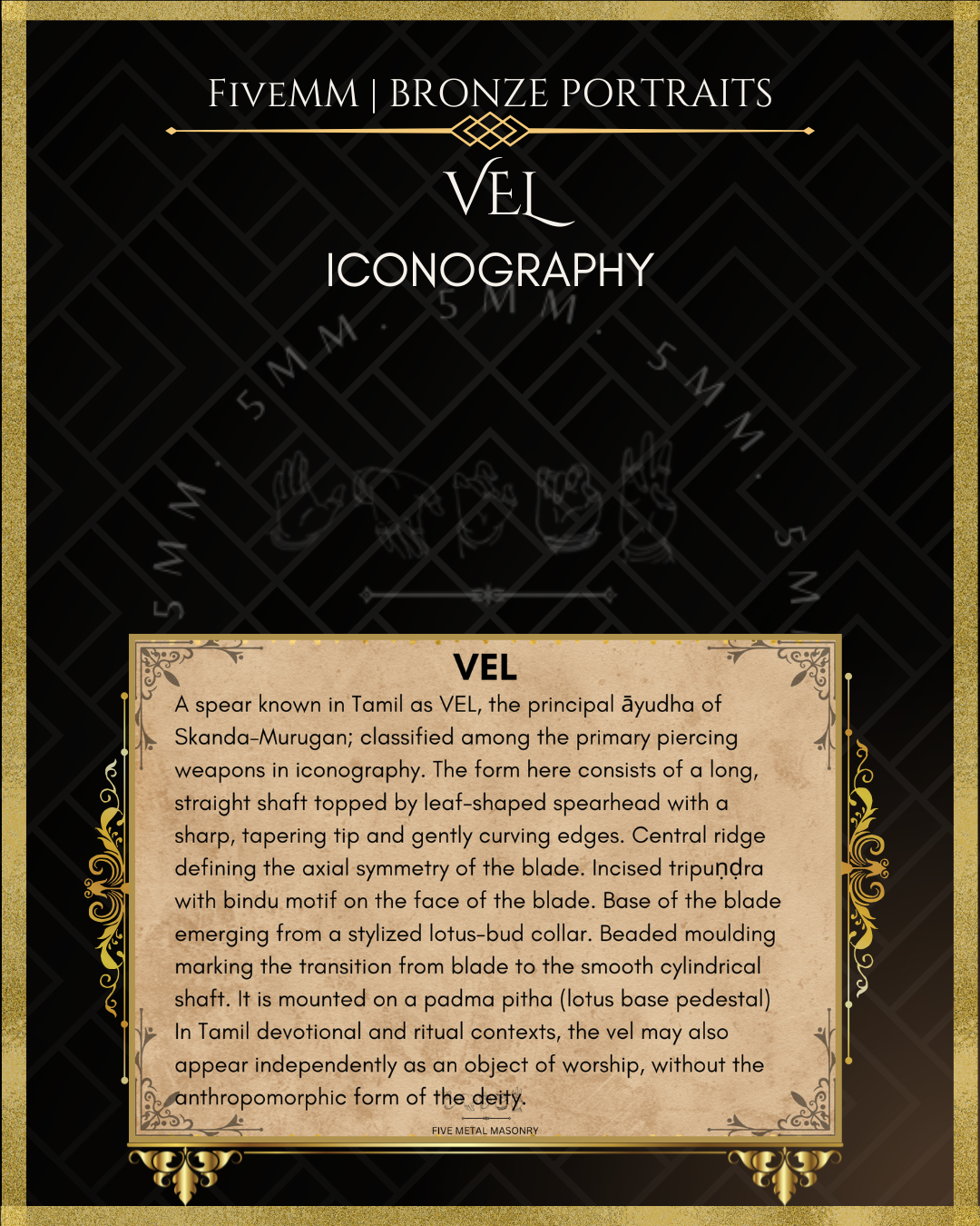 Vel Panchaloha Bronze – per Shilpa Sastra iconography, handcrafted by lost wax casting – icongraphic description