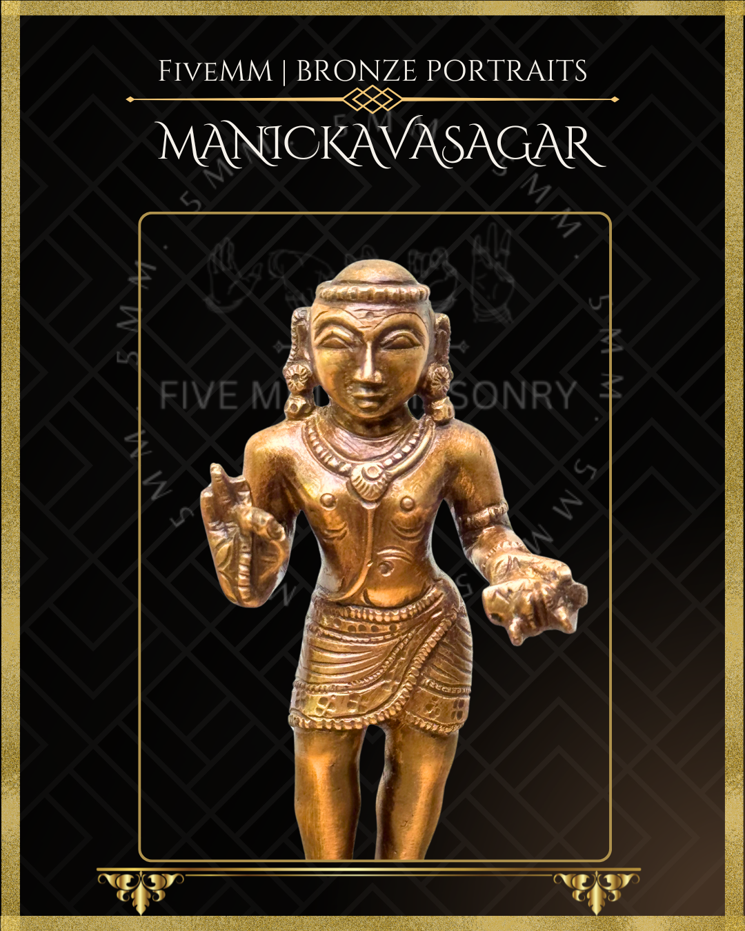 Manickavasagar Panchaloha Bronze statue – Shilpa Sastra iconography, handcrafted lost wax casting – Closeup view