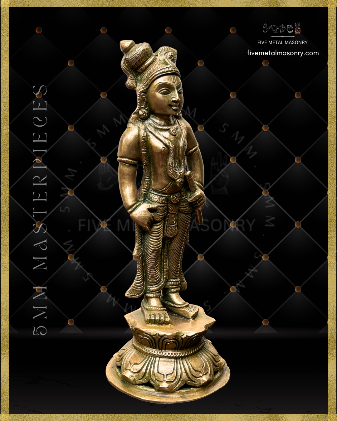 Krishna Panchaloha Bronze statue -  Masterpieces Collection - Iconography per Shilpa Sastra, handcrafted lost wax casting – right facinf view