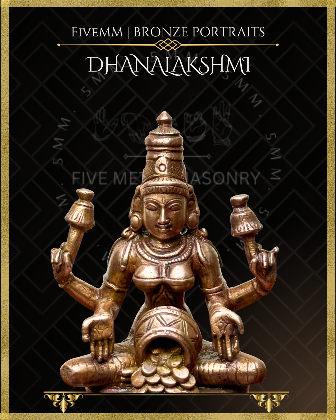 Kubera Lakshmi Panchaloha Bronze statue – Shilpa Sastra iconography, handcrafted lost wax casting – Close up view