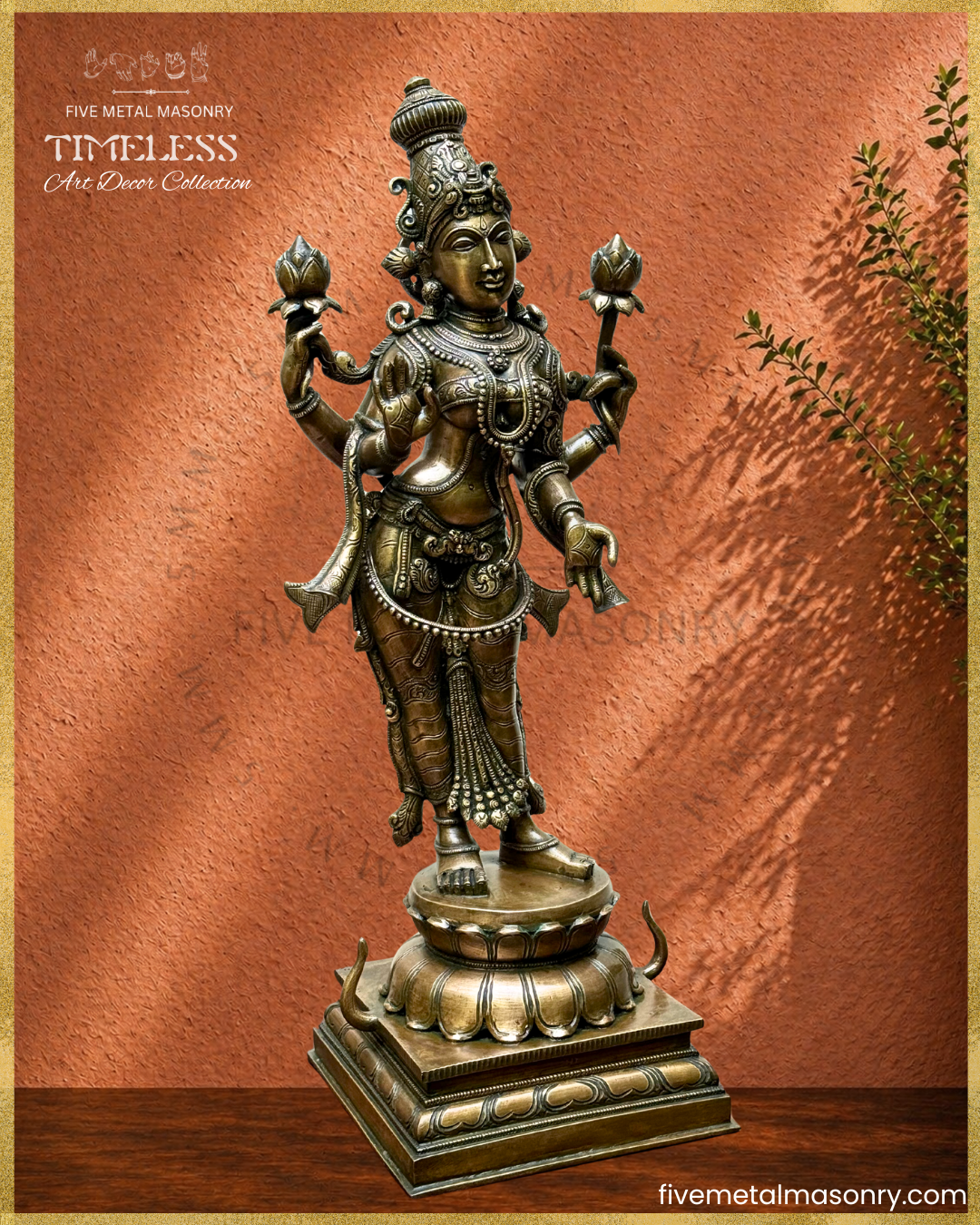 Right profile view of panchaloha Bronze statue of Lakshmi in standing posture from Timeless collection