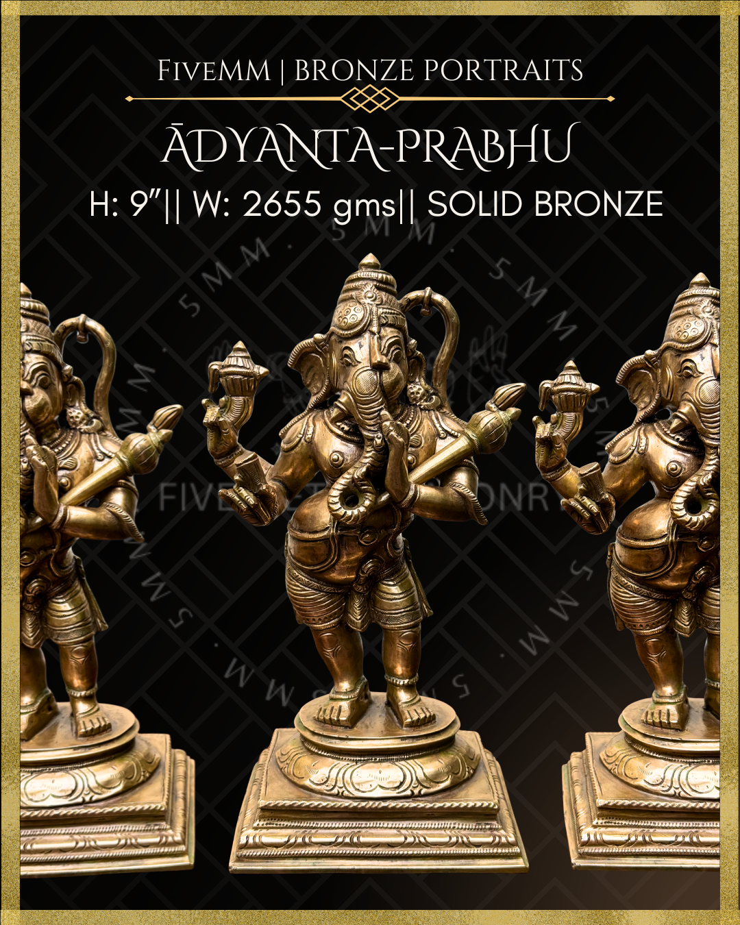 Adyanta Prabhu- Ganesha:Hanuman,  Panchaloha Bronze statue – per Shilpa Sastra iconography, handcrafted by lost wax casting – Product Dimensions