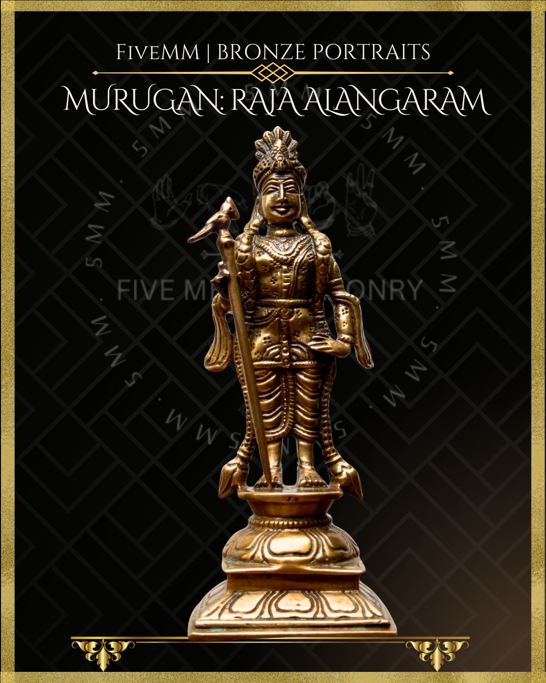 Raja Alangara Murugan Bronze Panchaloha statue – Shilpa Sastra iconography, handcrafted lost wax casting – Projected view