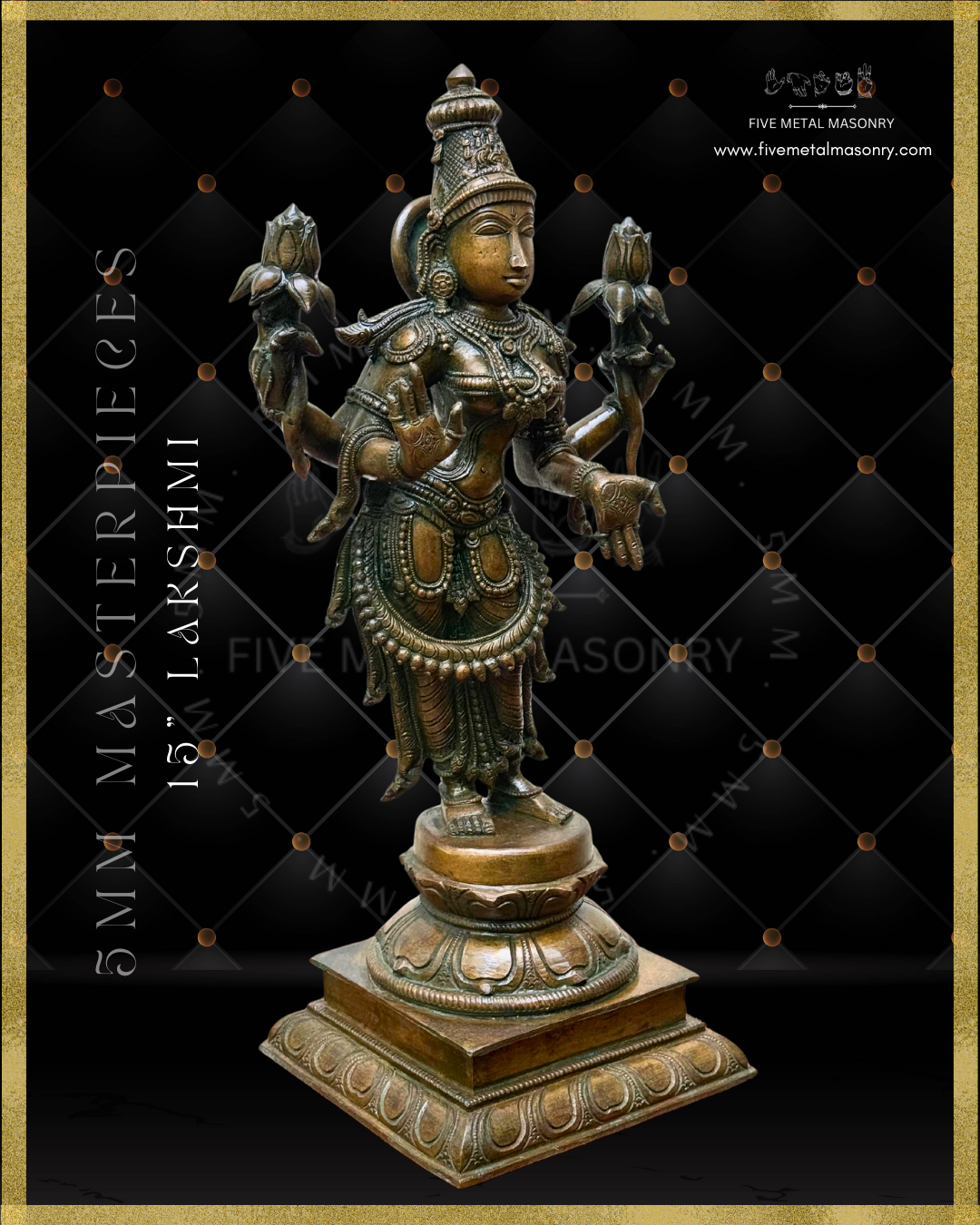 Lakshmi Standing Panchaloha Bronze statue, Masterpieces Collection – Shilpa Sastra iconography, handcrafted lost wax casting – Right facing view