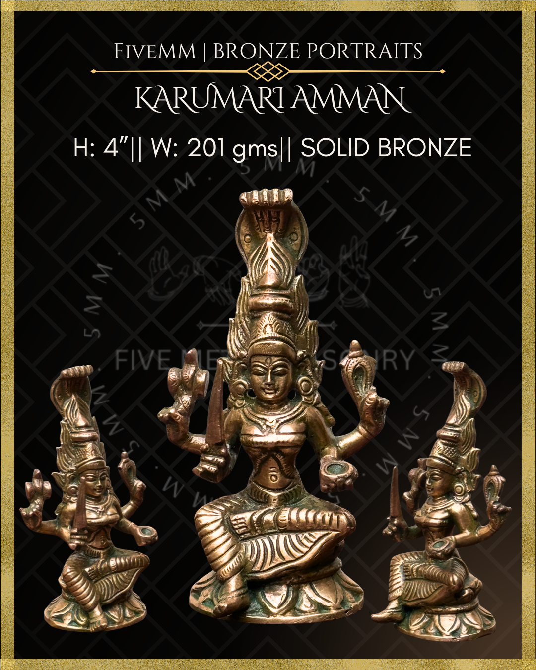 Karumari amman Panchaloha Bronze statue - Shilpa Sastra iconography, handcrafted lost wax casting – Product dimensions