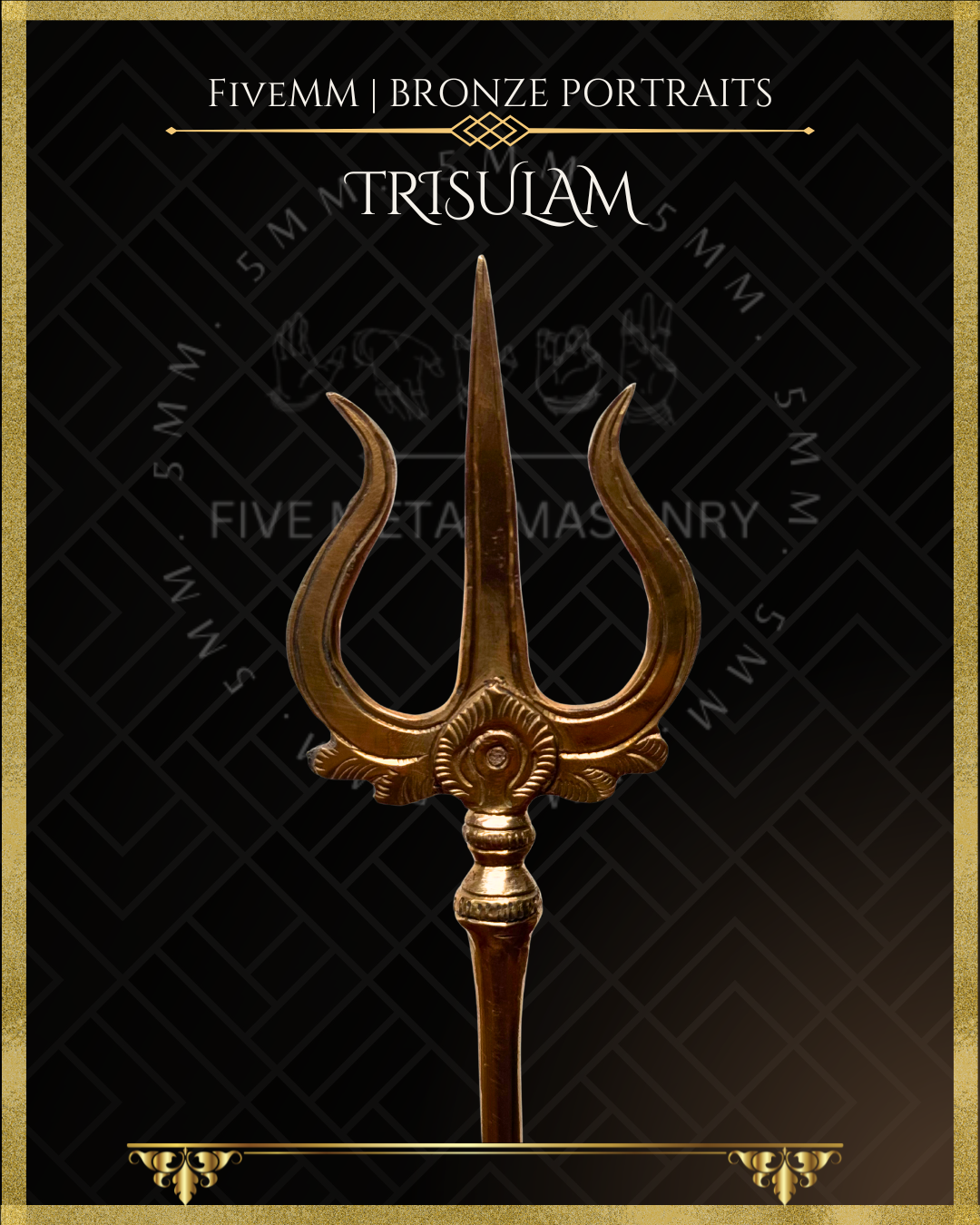 Trisula-Trident Panchaloha Bronze – per Shilpa Sastra iconography, handcrafted by lost wax casting – closeup view