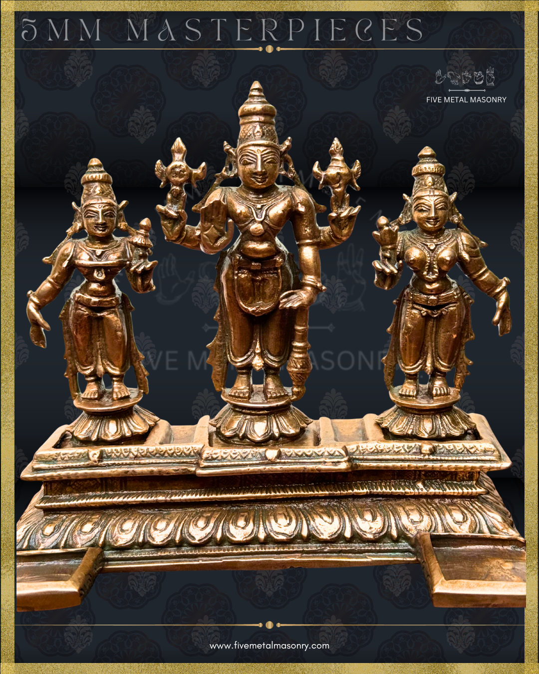 Vishnu Set- Vishnu, Sridevi and Bhudevi - Panchaloha Bronze statue -  Masterpieces Collection - Iconography per Shilpa Sastra, handcrafted lost wax casting