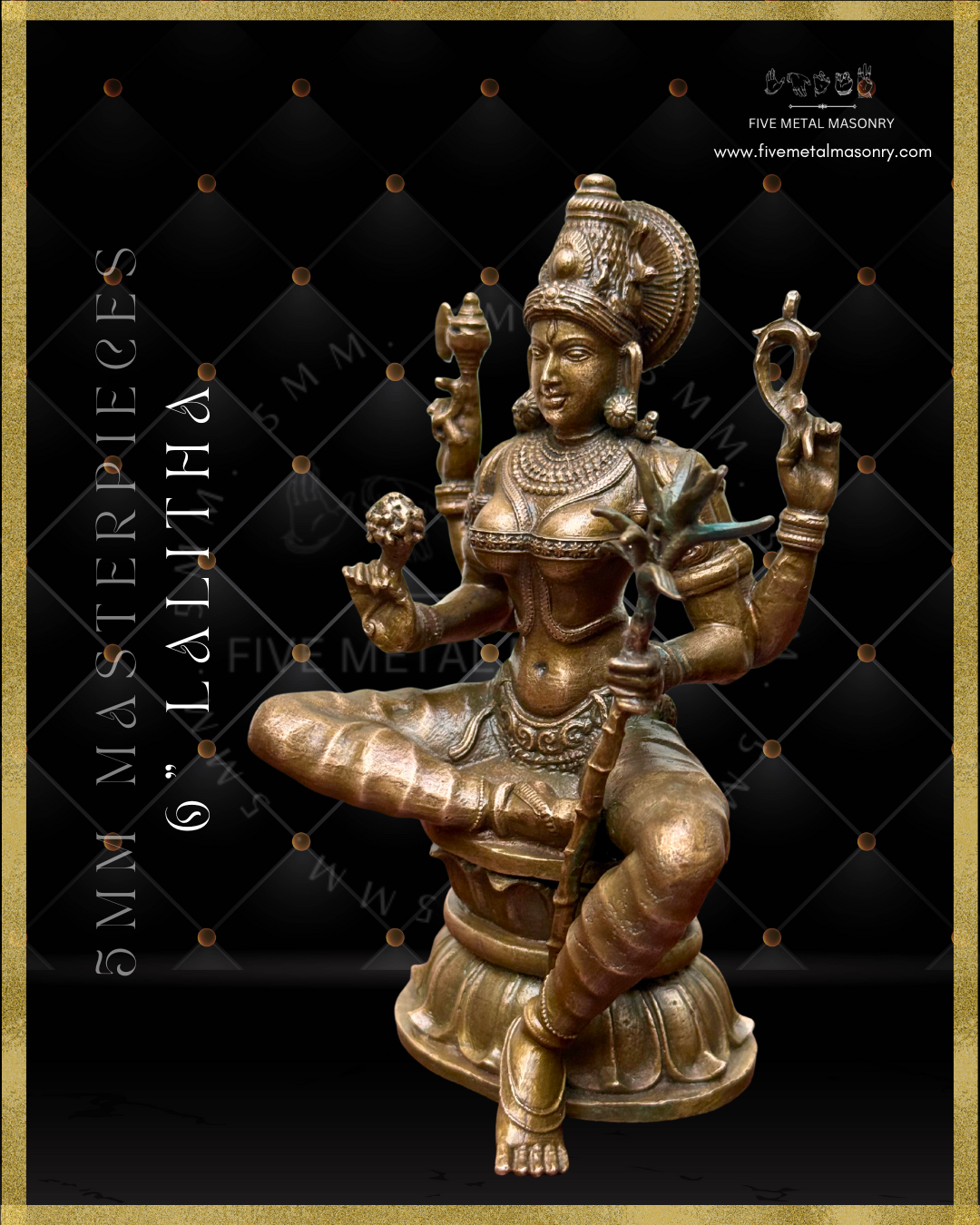Lalitha-Tripurasundari Panchaloha Bronze statue -  Masterpieces Collection - Iconography per Shilpa Sastra, handcrafted lost wax casting – Left facing view