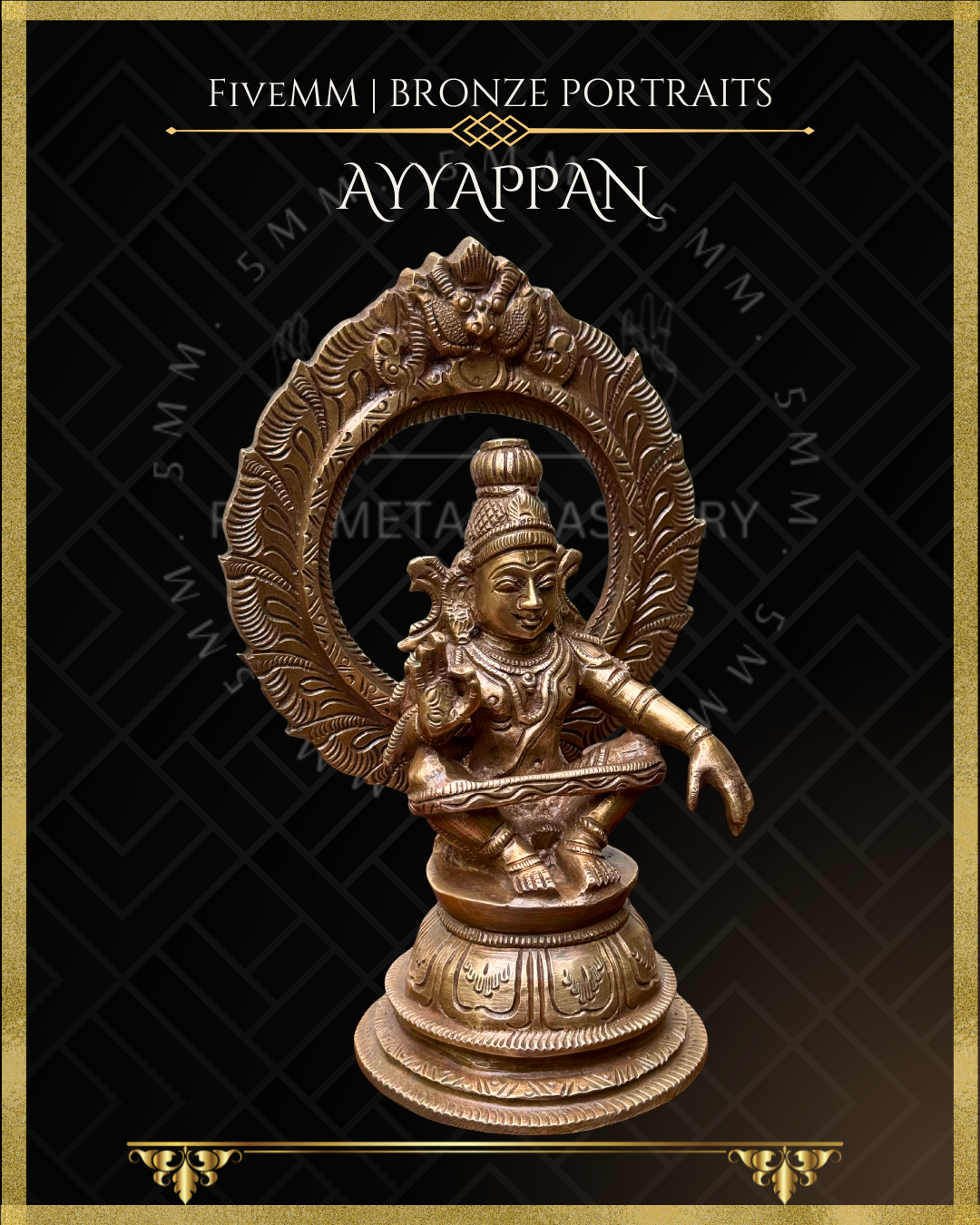 Ayyappan Panchaloha Bronze statue – per Shilpa Sastra iconography, handcrafted by lost wax casting – Right facing view