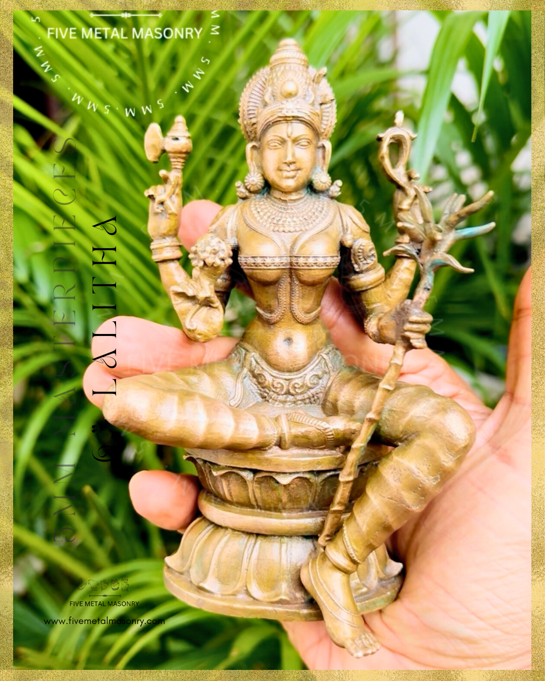 Lalitha-Tripurasundari Panchaloha Bronze statue -  Masterpieces Collection - Iconography per Shilpa Sastra, handcrafted lost wax casting – Held in hand size view