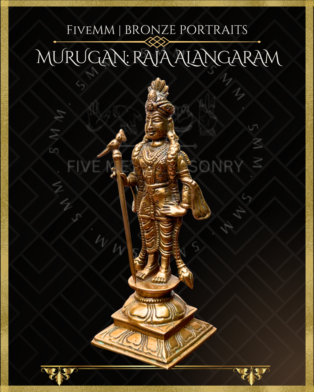 Raja Alangara Murugan Bronze Panchaloha statue – Shilpa Sastra iconography, handcrafted lost wax casting – Left facing view