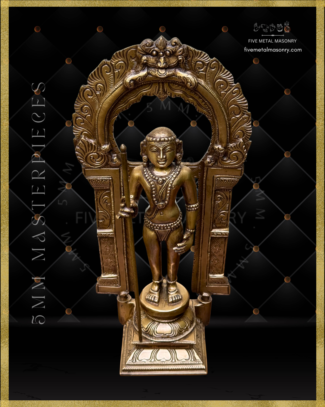 Top angle view of Dhandayudhapani Murugan Bronze statue -  Masterpieces Collection - Iconography per Shilpa Sastra, handcrafted lost wax casting