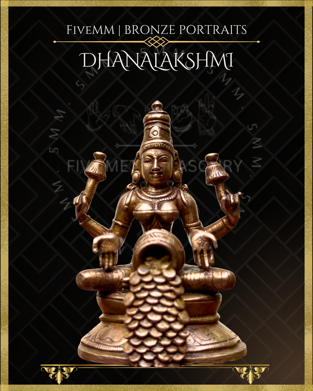 Kubera Lakshmi Panchaloha Bronze statue – Shilpa Sastra iconography, handcrafted lost wax casting – Bottom up angle view