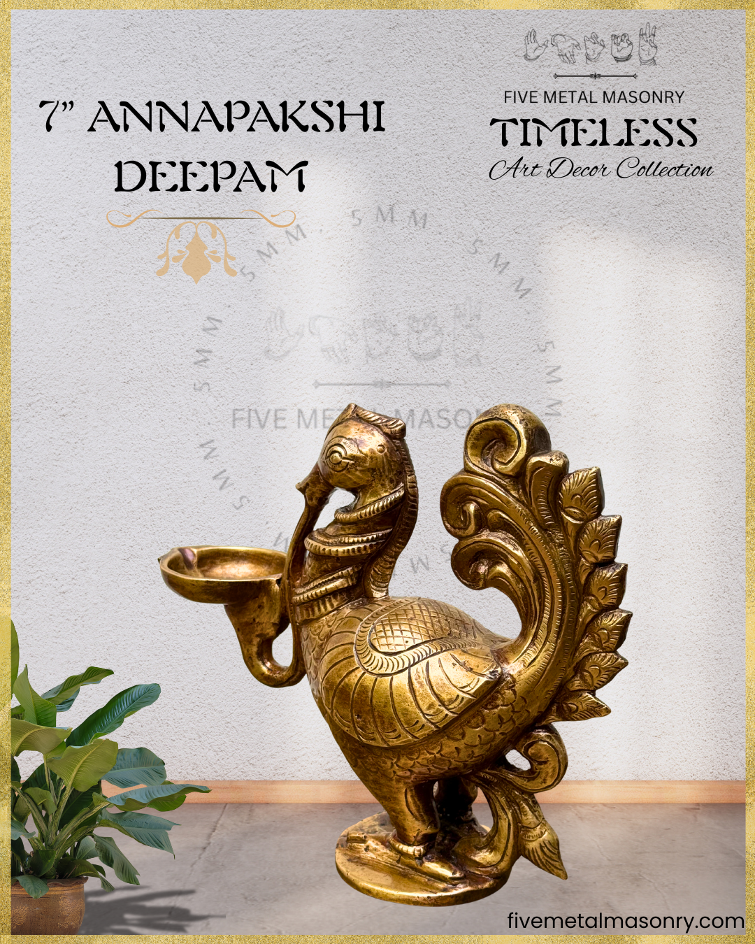 Hamsa Deepam Panchaloha bronze statue – Shilpa Sastra iconography, handcrafted lost wax casting – Back side view