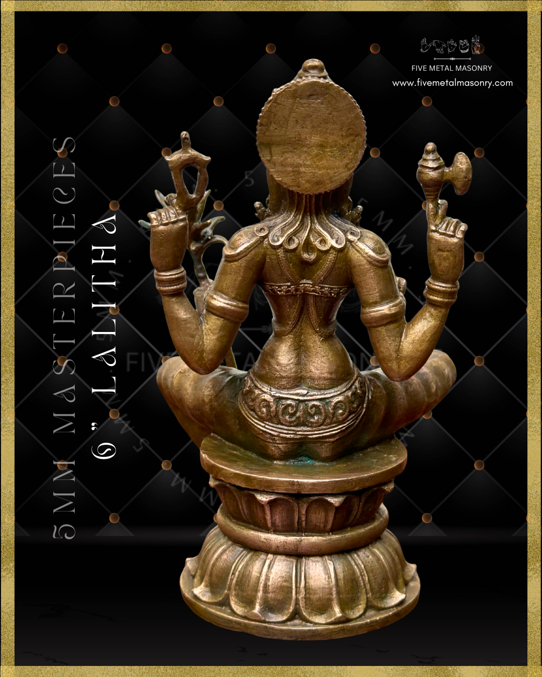 Lalitha-Tripurasundari Panchaloha Bronze statue -  Masterpieces Collection - Iconography per Shilpa Sastra, handcrafted lost wax casting – Back view