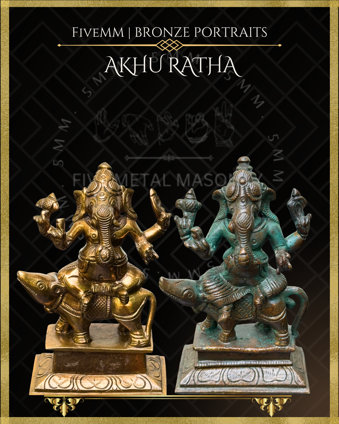 Ganesha on Mushaka (mouse) Panchaloha Bronze statue – per Shilpa Sastra iconography, handcrafted by lost wax casting – Top angle view