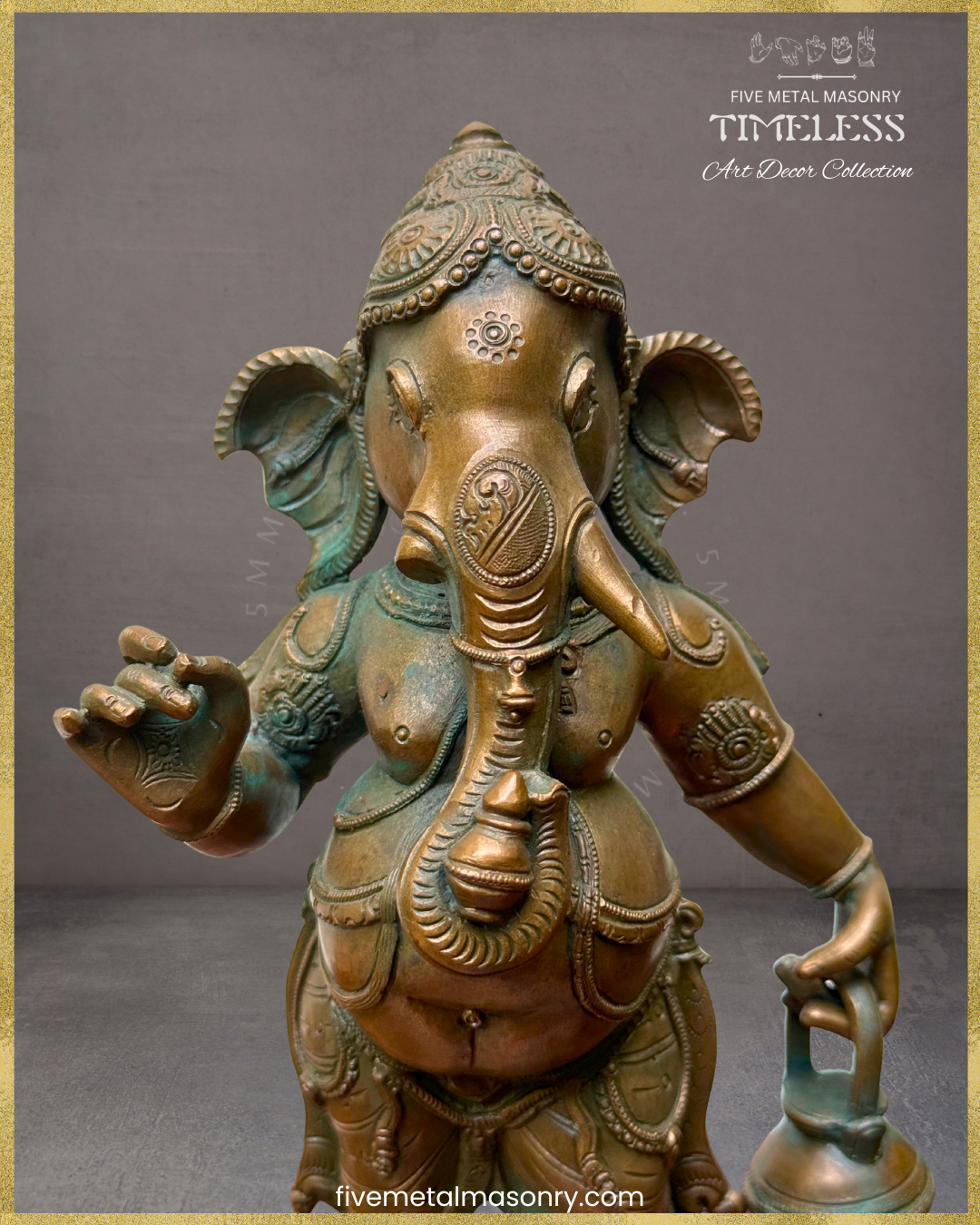 Ganesha with umbrella-Panchaloha Bronze statue – Timeless Collection - Iconography per Shilpa Sastra, Handcrafted lost wax casting – Closeup view