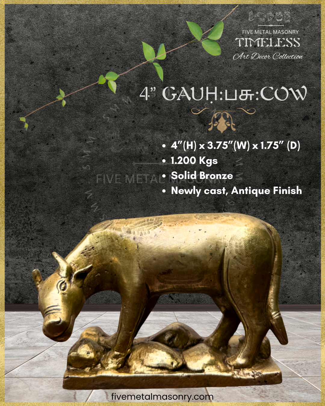 Cow-Bronze statue – Timeless Collection -Handcrafted lost wax casting – Dimensions