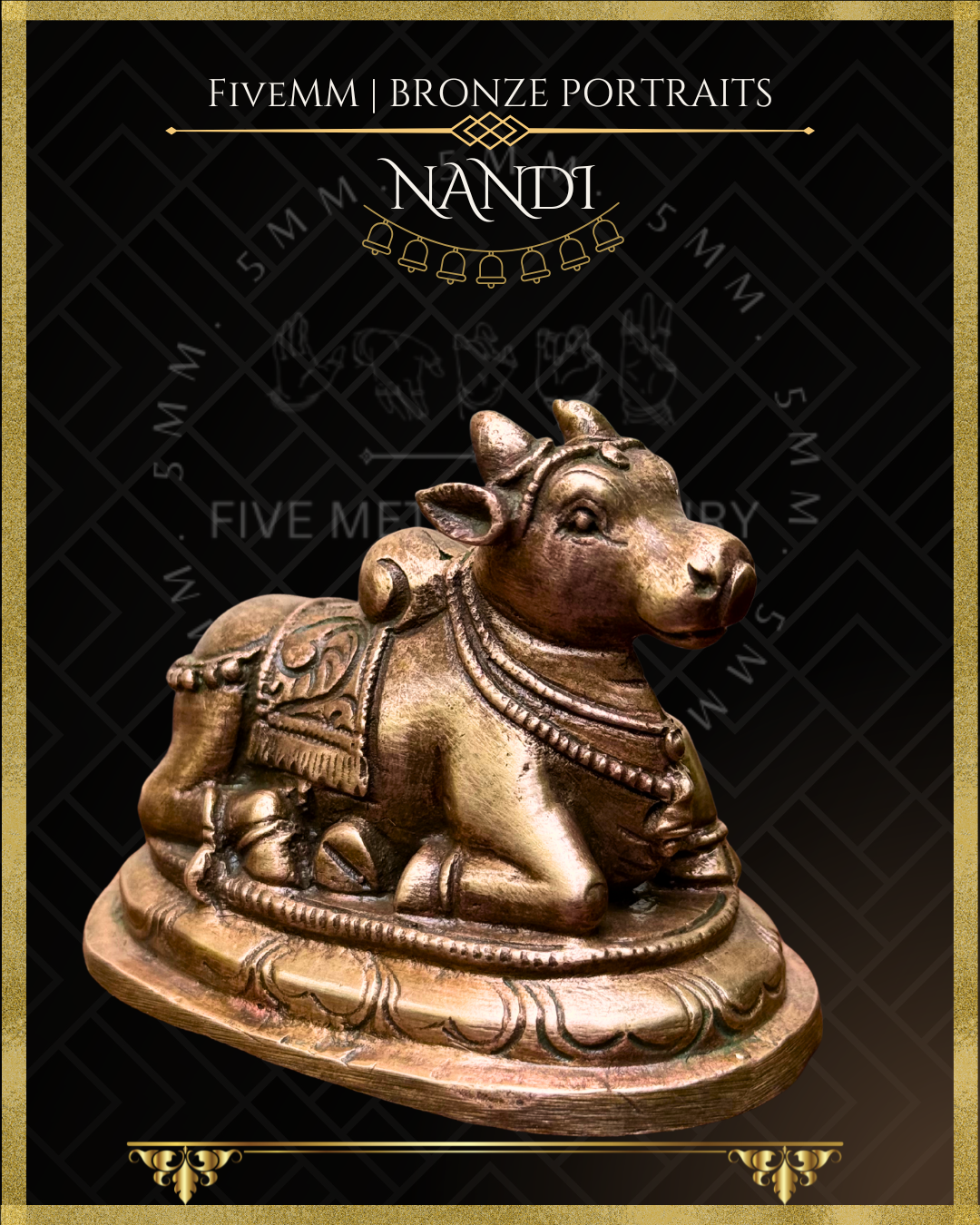 Nandi Panchaloha Bronze statue – per Shilpa Sastra iconography, handcrafted by lost wax casting – Right facing view