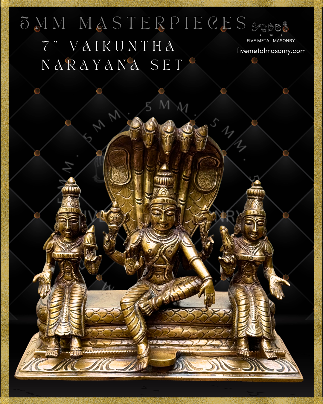 Vaikunta Narayana Set -Panchaloha Bronze statue -  Masterpieces Collection - Iconography per Shilpa Sastra, handcrafted lost wax casting – Front view