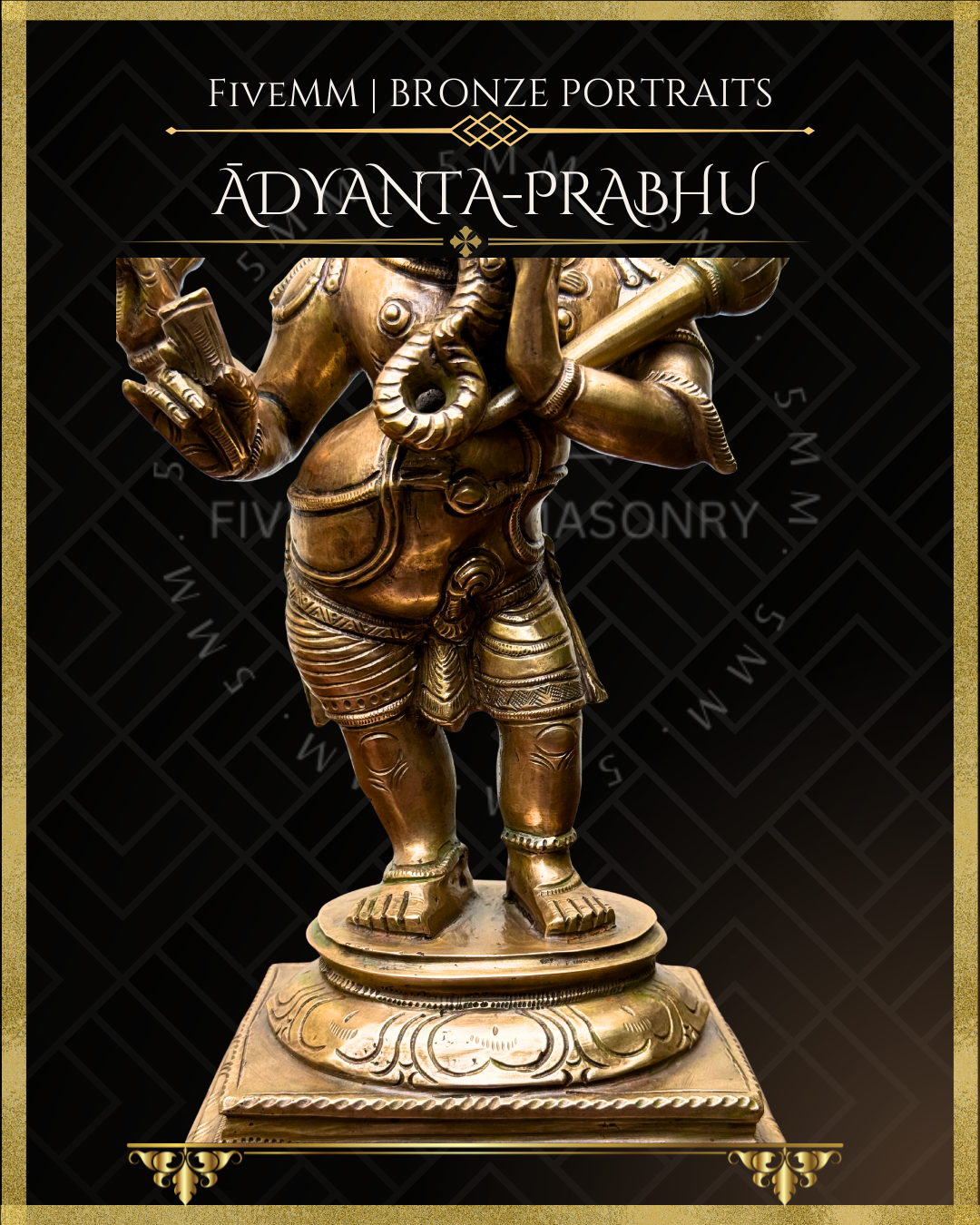 Adyanta Prabhu- Ganesha:Hanuman,  Panchaloha Bronze statue – per Shilpa Sastra iconography, handcrafted by lost wax casting – close up view
