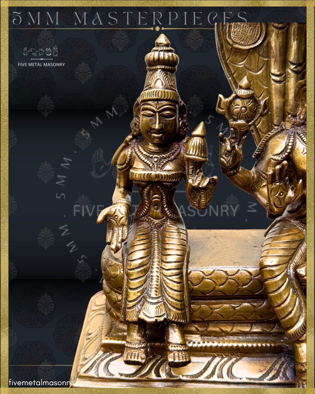 Vaikunta Narayana Set -Panchaloha Bronze statue -  Masterpieces Collection - Iconography per Shilpa Sastra, handcrafted lost wax casting – Bhudevi closeup
