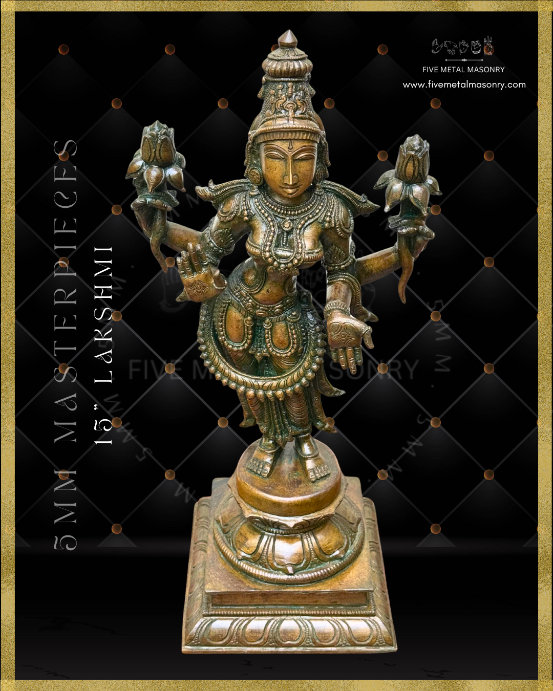 Lakshmi Standing Panchaloha Bronze statue, Masterpieces Collection – Shilpa Sastra iconography, handcrafted lost wax casting – Top angle view