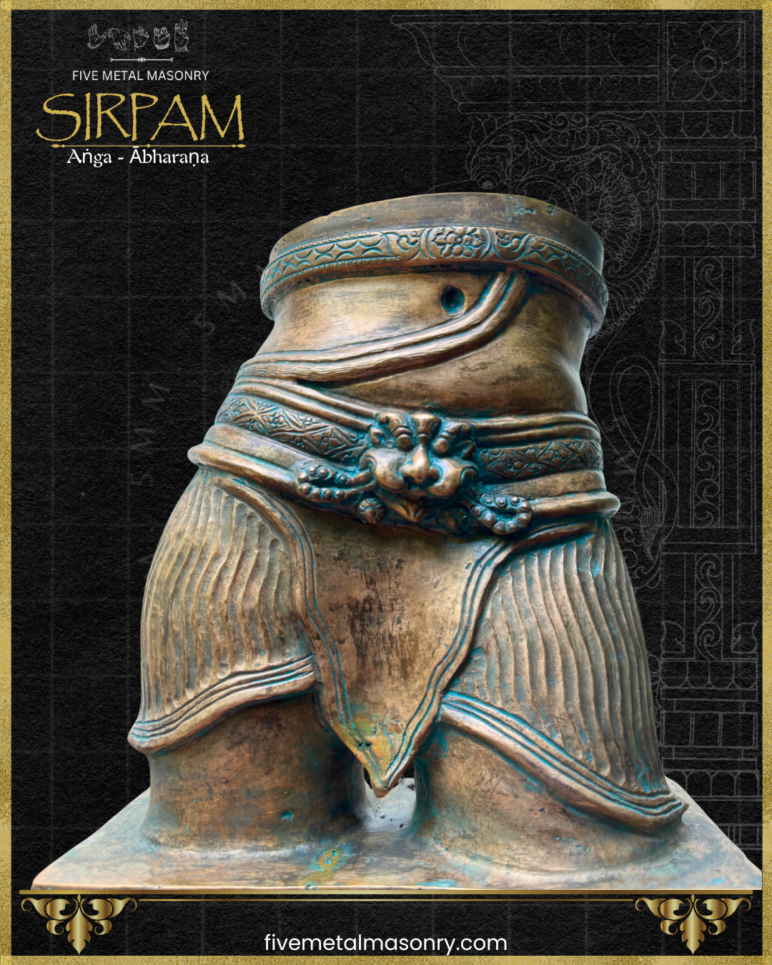Siva’s Torso Bronze sculpture – Sirpam Collection - Iconography per Shilpa Sastra, Handcrafted lost wax casting – projected view