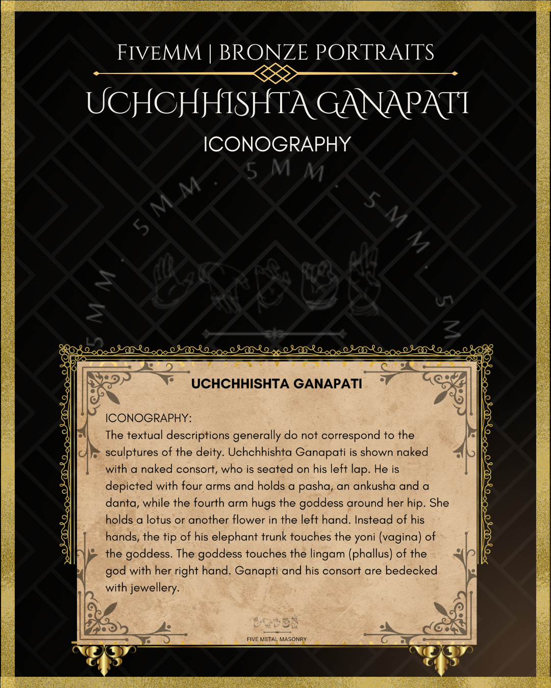Uchchhishta Ganapati Bronze Panchaloha statue – Shilpa Sastra iconography, handcrafted lost wax casting –  Iconographic Detailing 