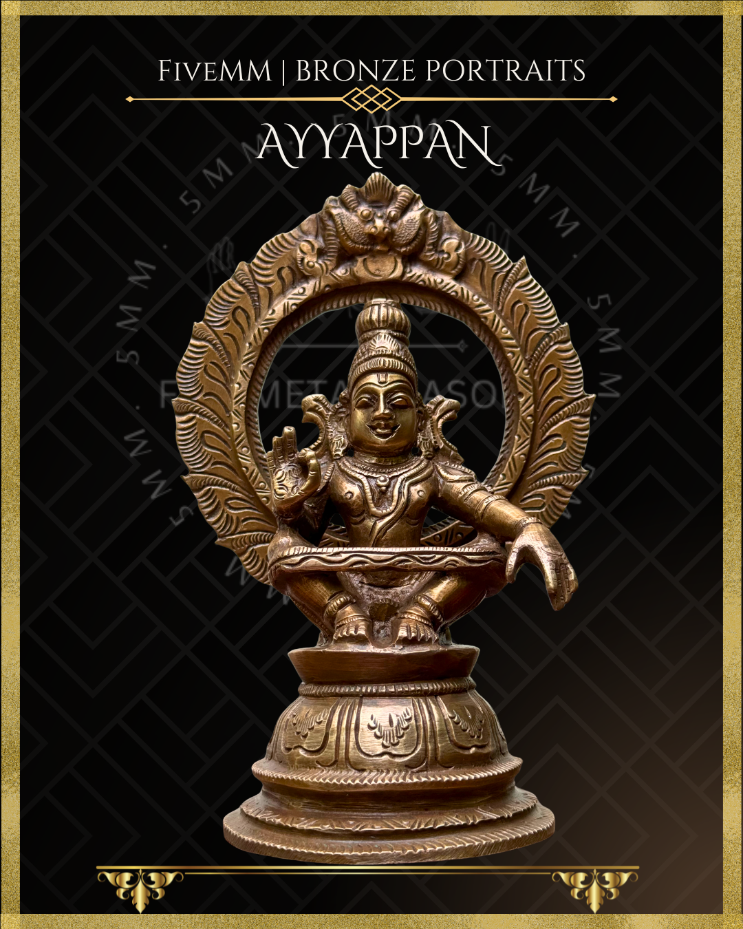 Ayyappan Panchaloha Bronze statue – per Shilpa Sastra iconography, handcrafted by lost wax casting – Bottom up angle view