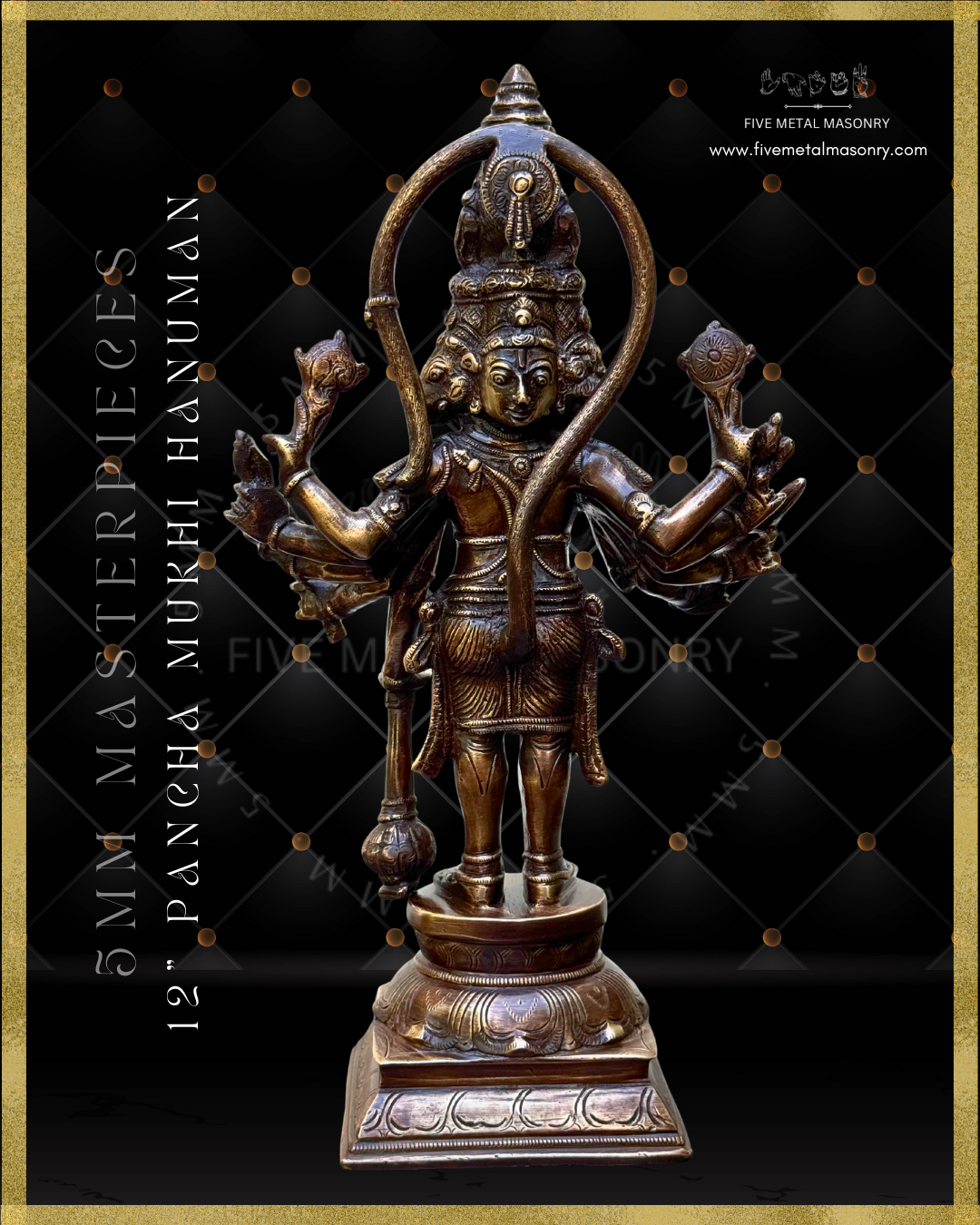 Panch Mukhi Hanuman Panchaloha Bronze statue -  Masterpieces Collection - Iconography per Shilpa Sastra, handcrafted lost wax casting – Back view