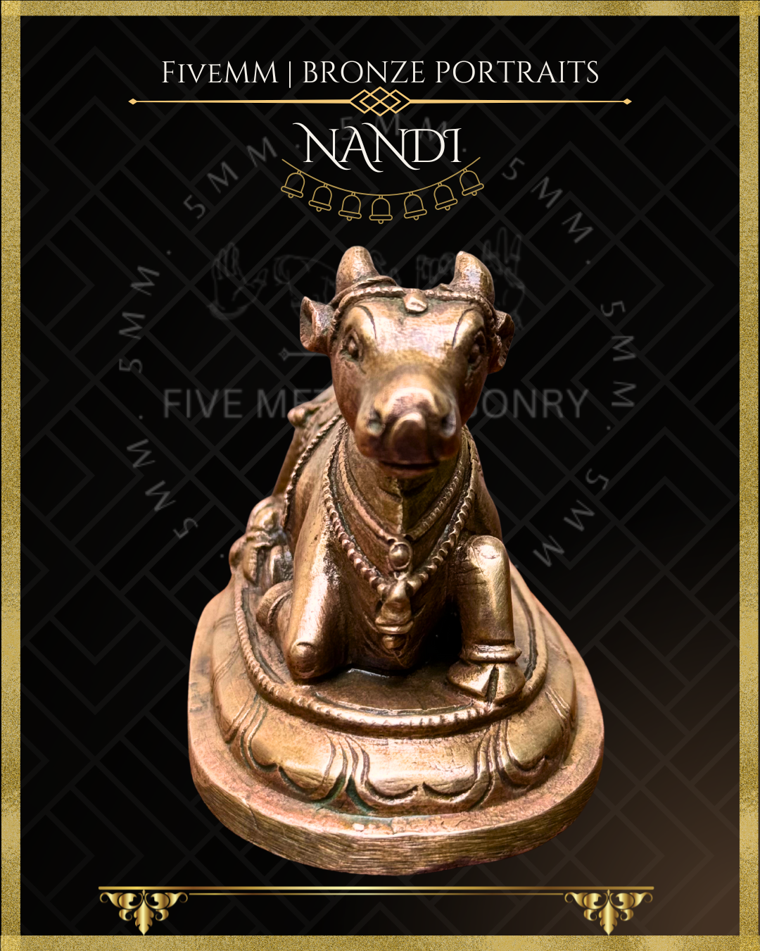 Nandi Panchaloha Bronze statue – per Shilpa Sastra iconography, handcrafted by lost wax casting – Straight facing view