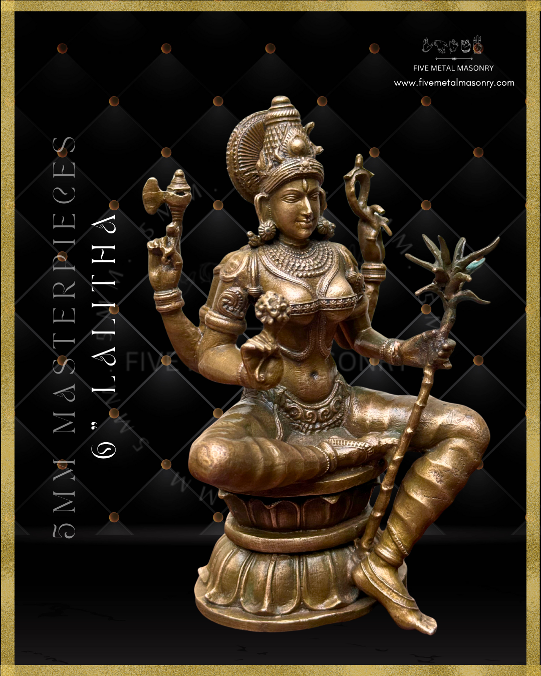 Lalitha-Tripurasundari Panchaloha Bronze statue -  Masterpieces Collection - Iconography per Shilpa Sastra, handcrafted lost wax casting – Right facing view