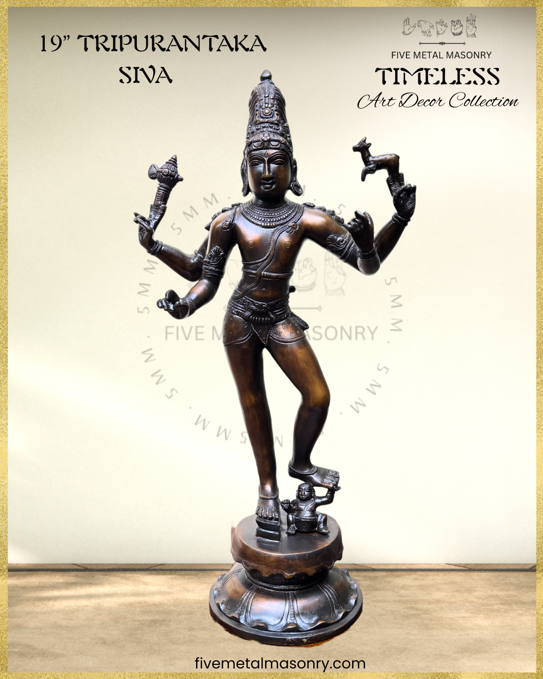 Tripurantaka Siva Bronze Panchaloha statue - Timeless Collection – Shilpa Sastra iconography, handcrafted lost wax casting – Front view