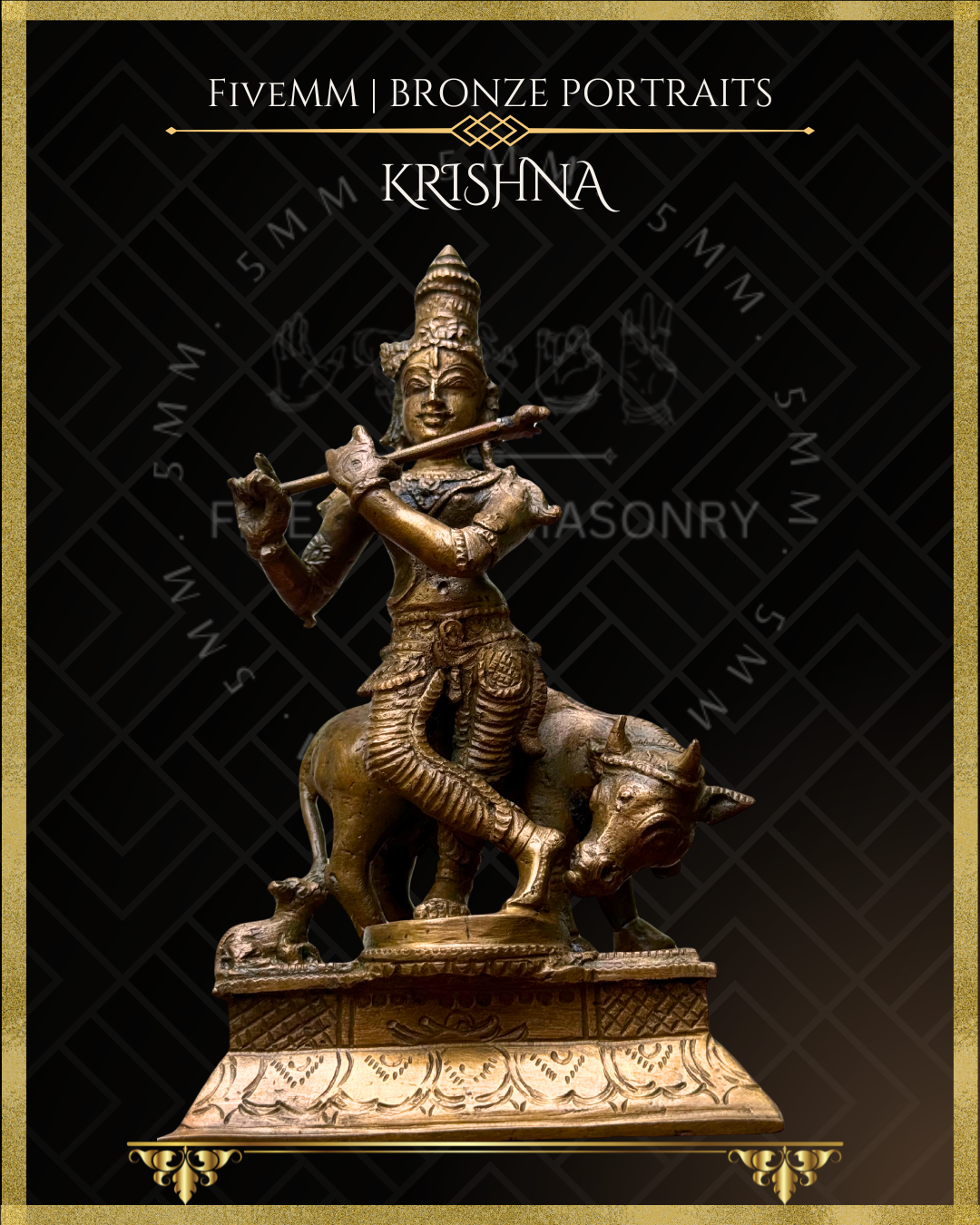 krishna with cow Panchaloha Bronze statue – Shilpa Sastra iconography, handcrafted lost wax casting – Bottom up angle view