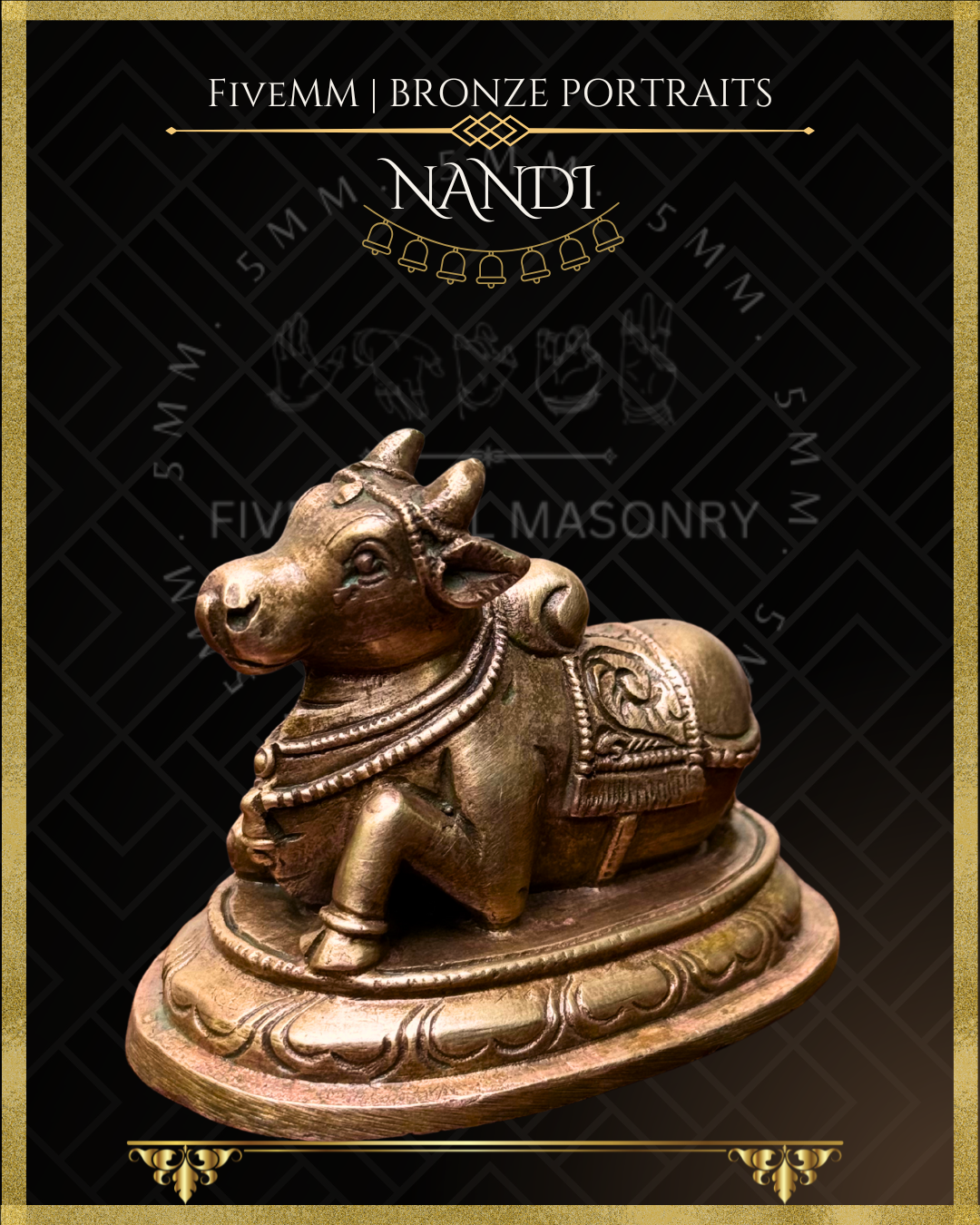 Nandi Panchaloha Bronze statue – per Shilpa Sastra iconography, handcrafted by lost wax casting – Left facing view