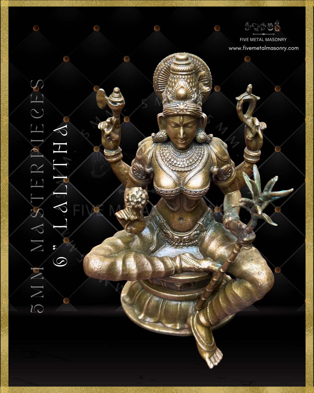 Lalitha-Tripurasundari Panchaloha Bronze statue -  Masterpieces Collection - Iconography per Shilpa Sastra, handcrafted lost wax casting – Top angle view