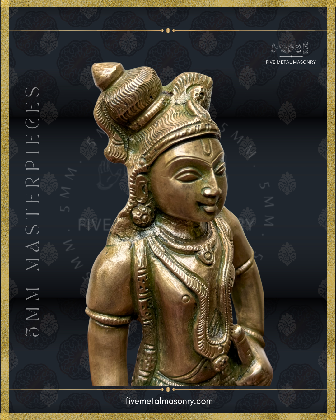 Krishna Panchaloha Bronze statue -  Masterpieces Collection - Iconography per Shilpa Sastra, handcrafted lost wax casting – left profile view