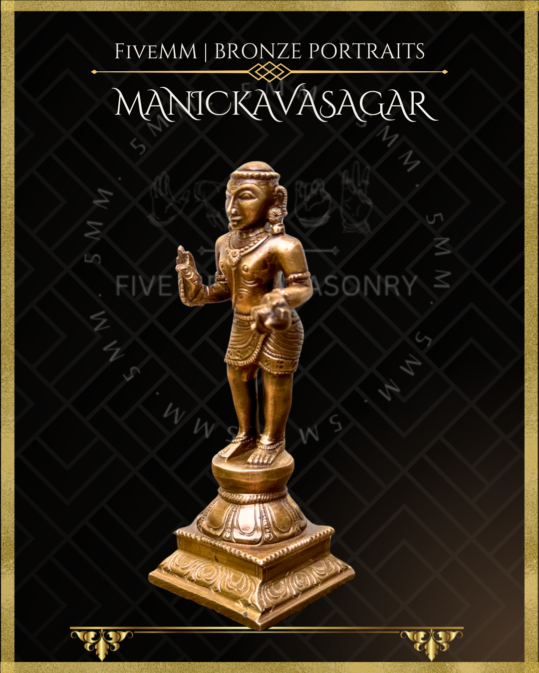 Manickavasagar Panchaloha Bronze statue – Shilpa Sastra iconography, handcrafted lost wax casting – Left facing view
