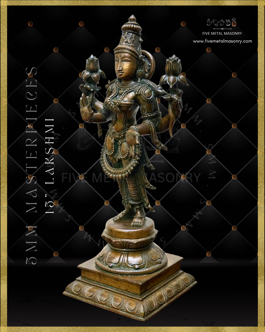 Lakshmi Standing Panchaloha Bronze statue, Masterpieces Collection – Shilpa Sastra iconography, handcrafted lost wax casting – Left facing view