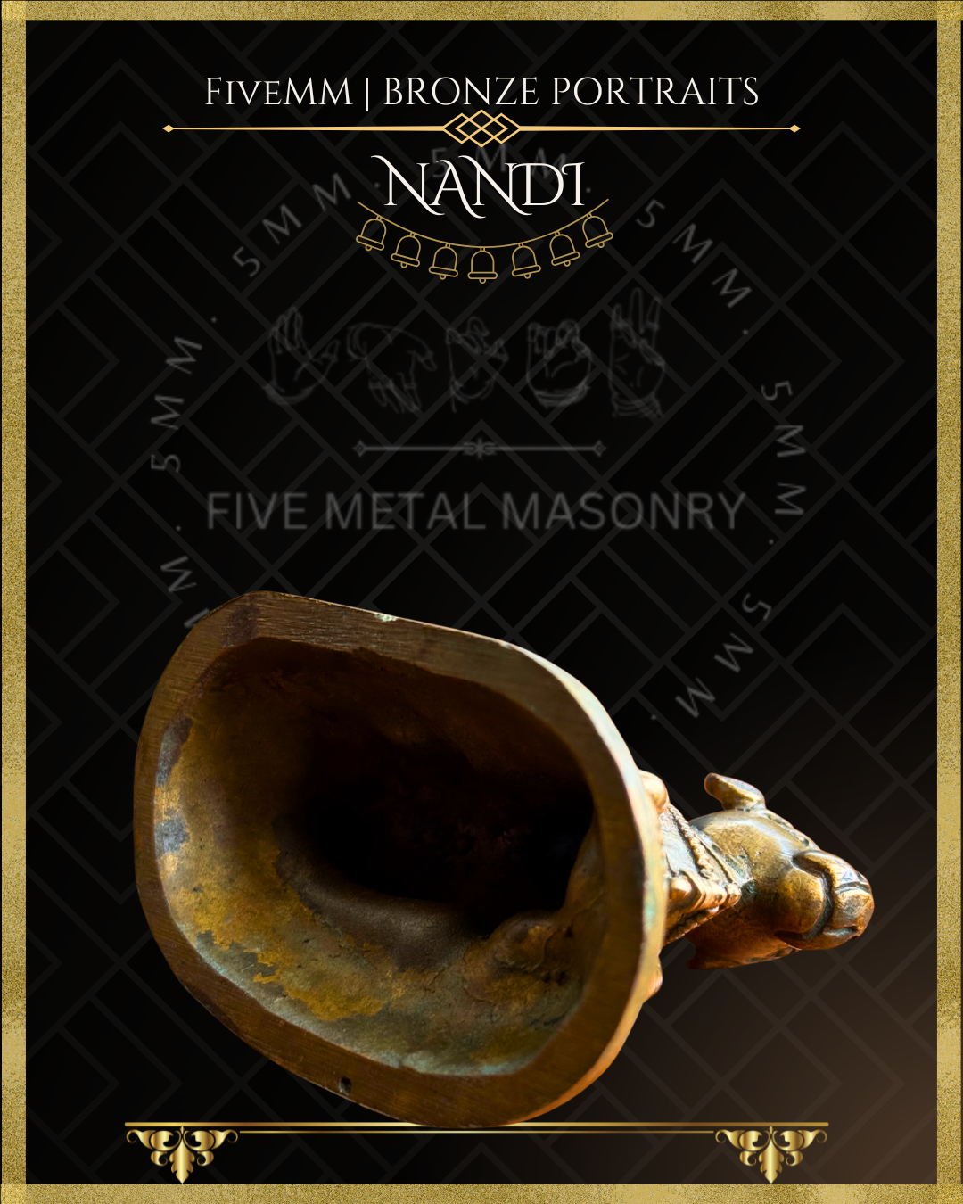 Nandi Panchaloha Bronze statue – per Shilpa Sastra iconography, handcrafted by lost wax casting – Bottom view