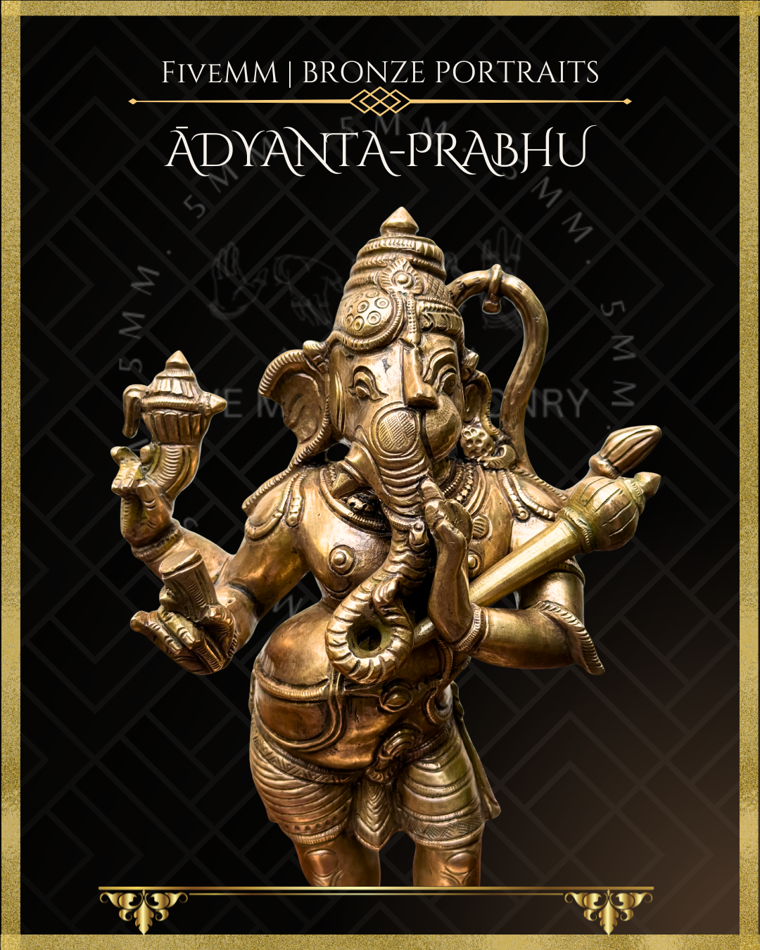 Adyanta Prabhu- Ganesha:Hanuman,  Panchaloha Bronze statue – per Shilpa Sastra iconography, handcrafted by lost wax casting – closeup view