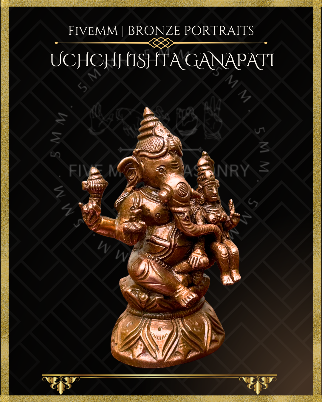 Uchchhishta Ganapati Bronze Panchaloha statue – Shilpa Sastra iconography, handcrafted lost wax casting – Right side view 