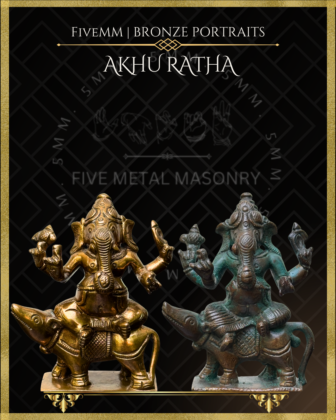 Ganesha on Mushaka (mouse) Panchaloha Bronze statue – per Shilpa Sastra iconography, handcrafted by lost wax casting – Closeup view
