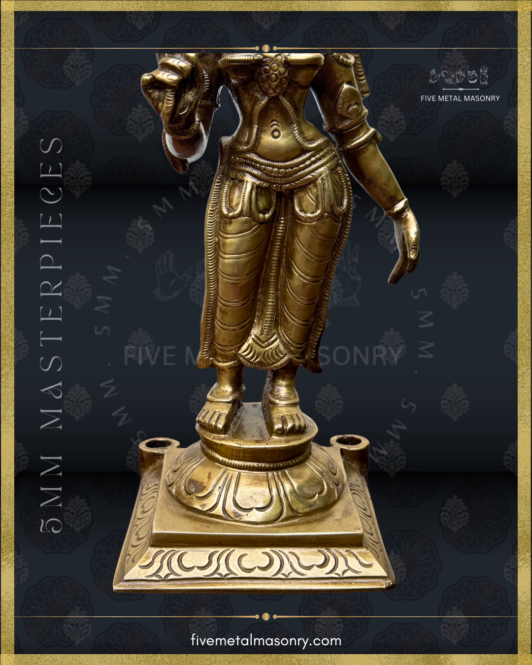 Bronze statue of meenakshi with intricate design on a black background 