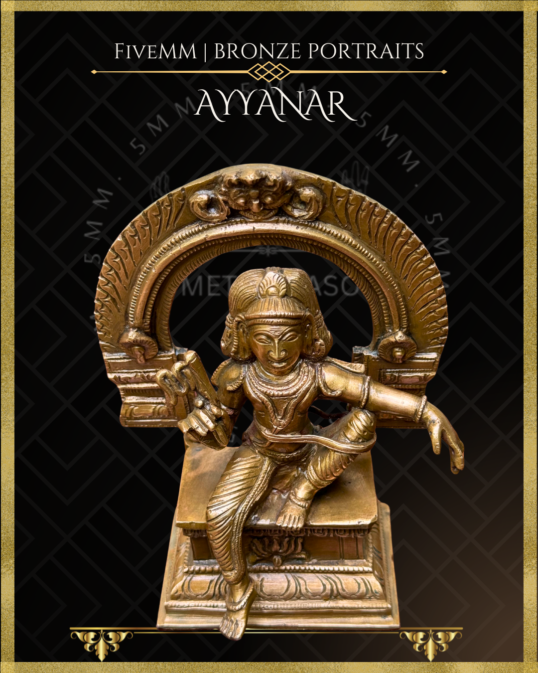 Ayyanar Panchaloha bronze statue – Shilpa Sastra iconography, handcrafted lost wax casting – Top angle view