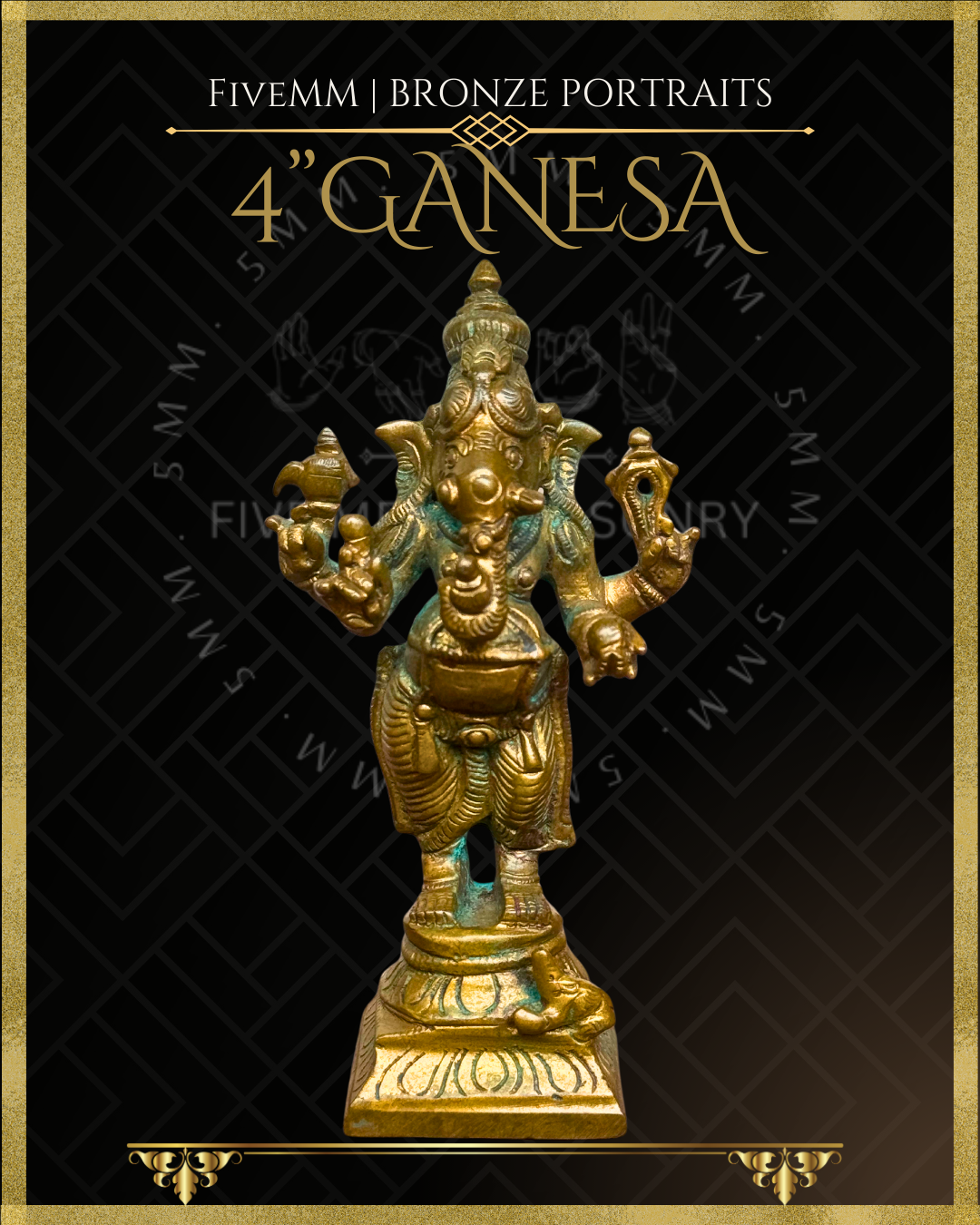 4" Ganesa Standing Antique Patina