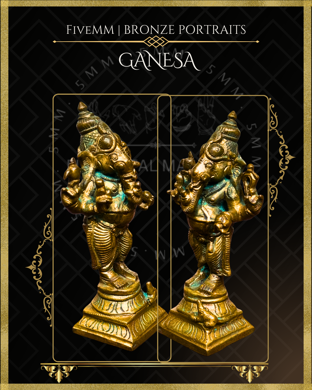 4" Ganesa Standing Antique Patina